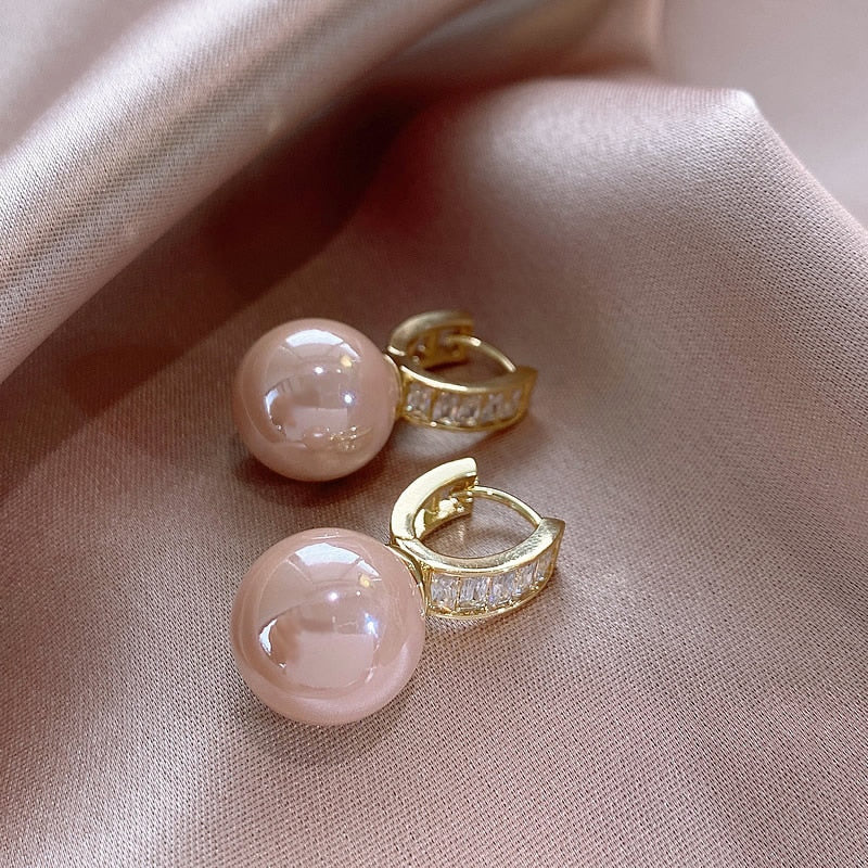 Stud Earrings Classic Pink Pearl Earrings Women Fashion Crystal Round Earrings Designer White Pearl Earrings Wedding Jewelry