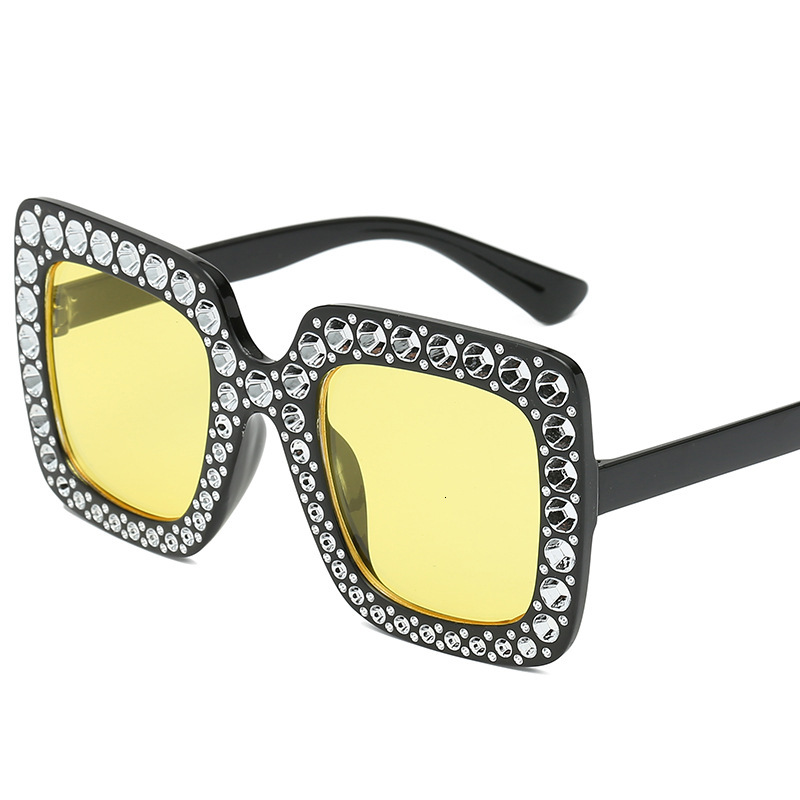 Women's Fashionable New Multi color Large Frame Diamond Trendy Street Photo Square Sunglasses