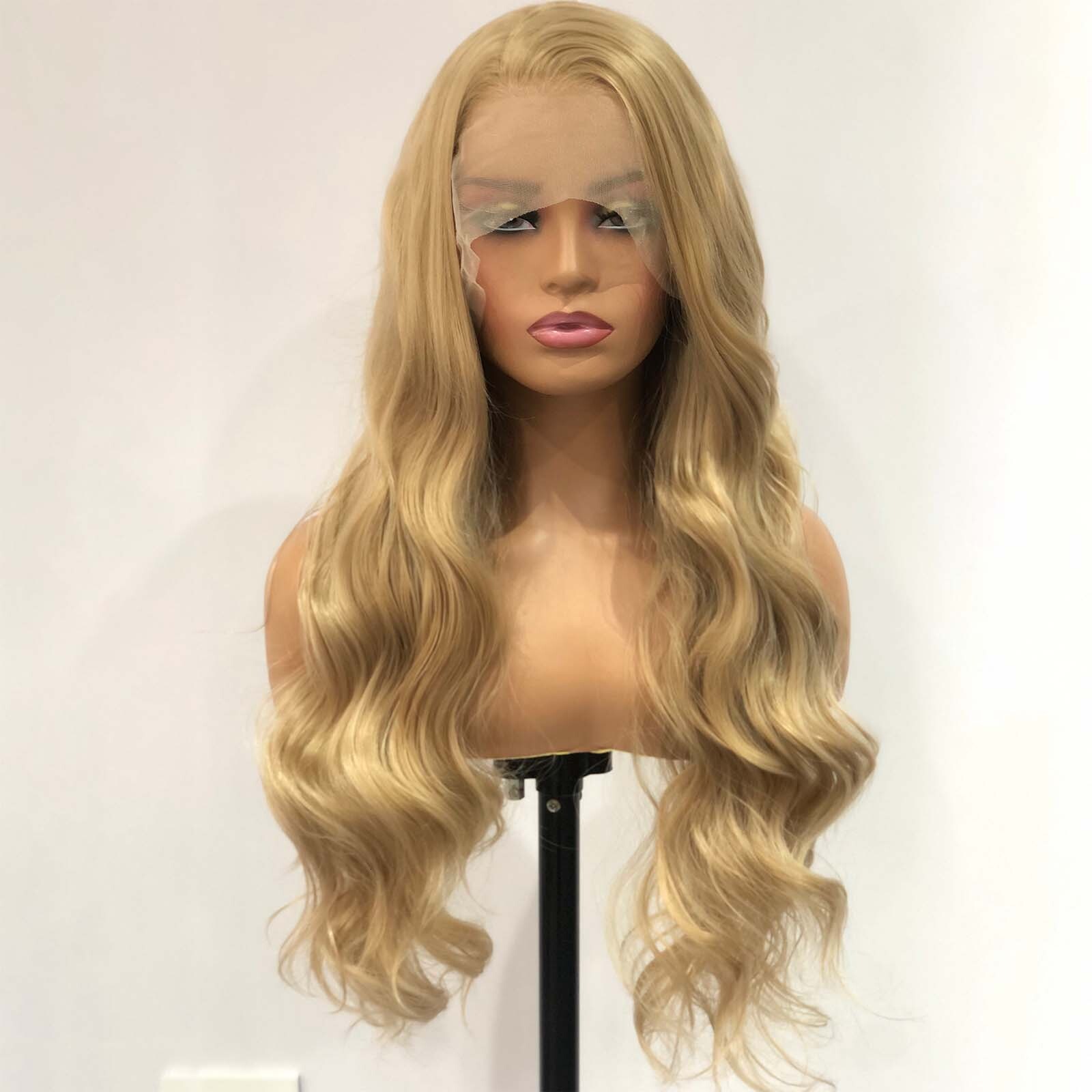 Ash Blonde Wig Loose Body Wave Synthetic Lace Front Long Curly Natural Wavy Honey Colored Hair 13X4 Frontal Wigs for Women