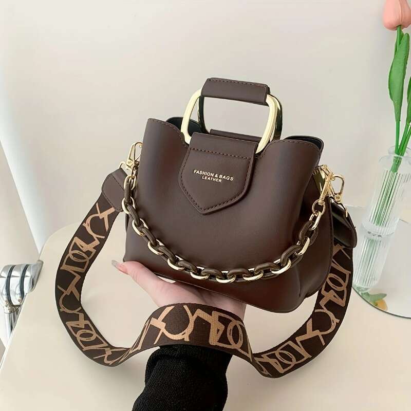 Fashion Crossbody Bucket Trendy PU Shoulder Bag, Women's Casual Handbag & Tote Purse