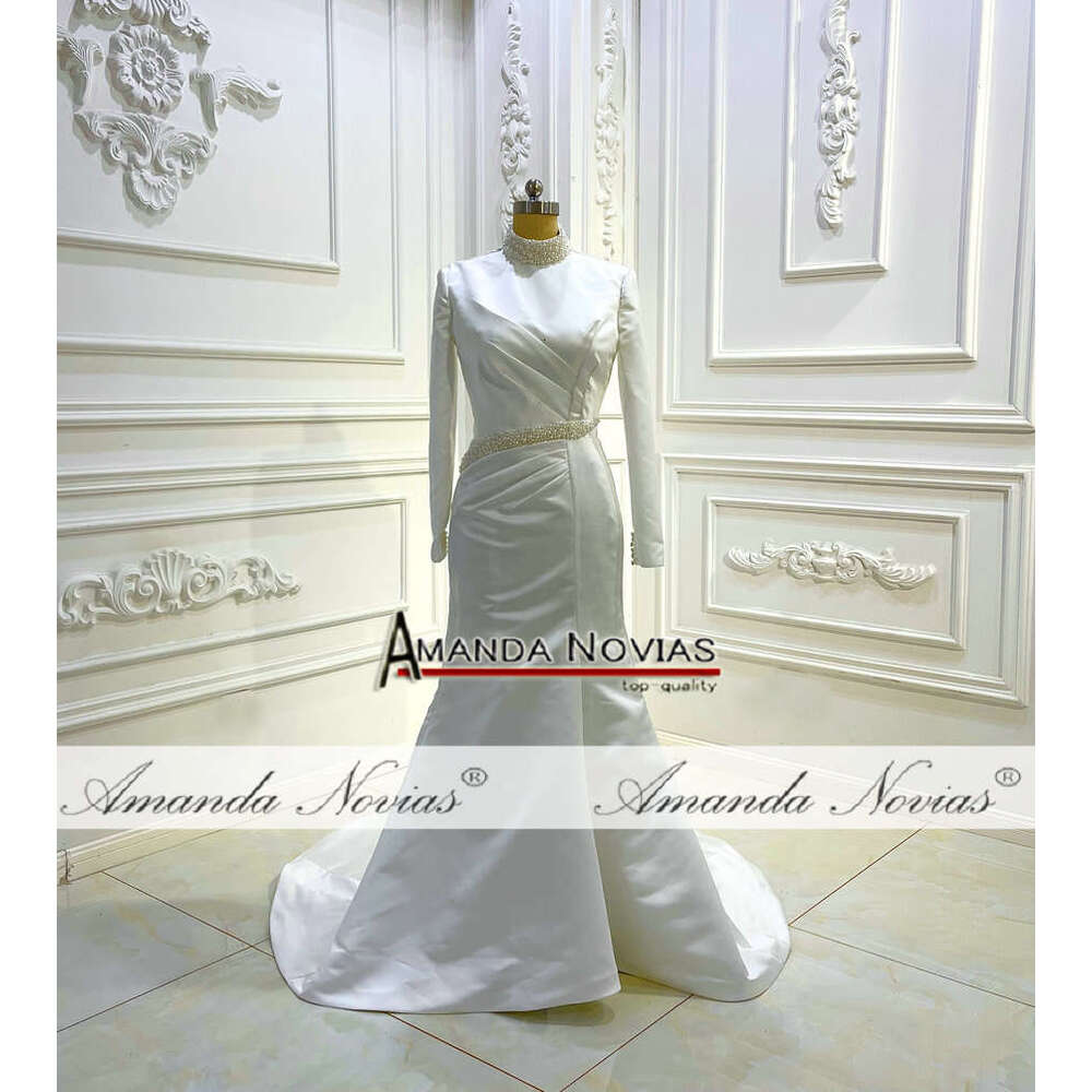 Long Sleeve High neck For Mulism Bride 2 In 1 Stain Mermaid Wedding Dress