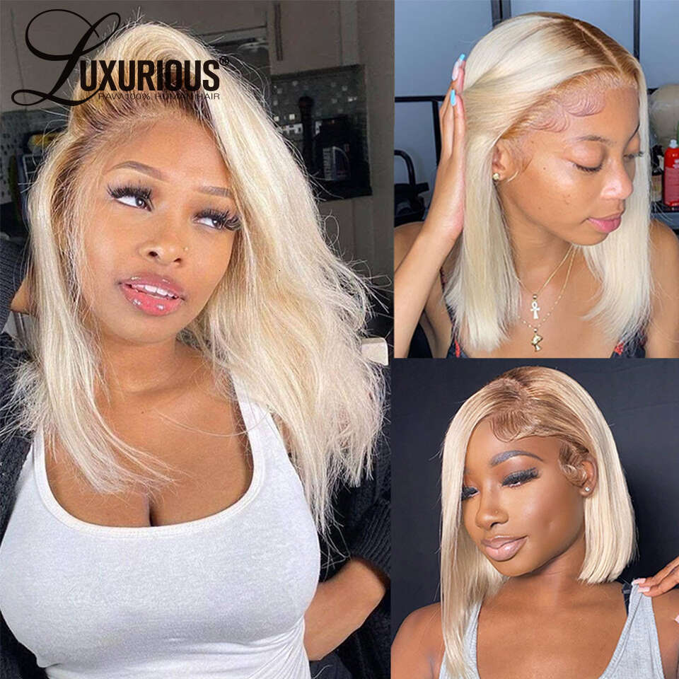 Density x Ombre Blonde Bob Lace Front Wig Human Hair Transparent Short Wigs Cheap Straight Brazilian For Women
