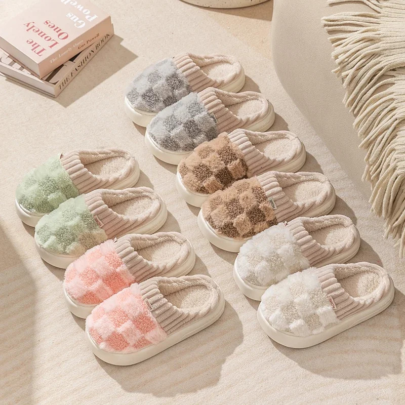 Autum Winter Plush Warm Women Cotton Slippers Casual Indoor Home Toe Wrap Cartoon Slides Men Anti Slip Thick Platform Soft Shoes 241025