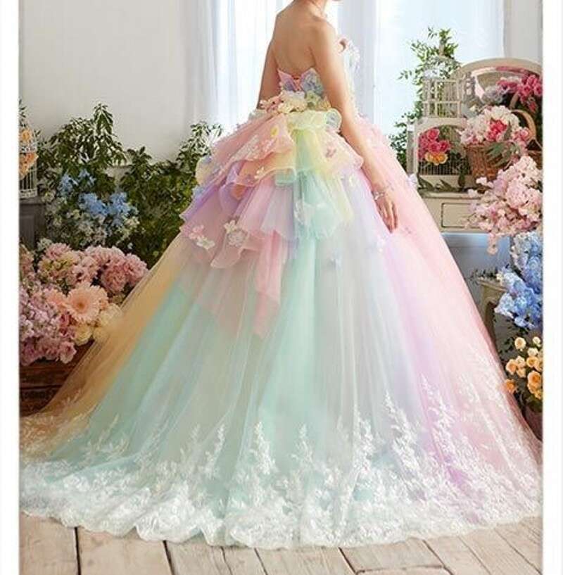 Pretty Colorful Rainbow Tutu Quinceanera Dresses 3D Wer Lace Puffy Ball Vestido Formatura Abiye Ruffles Evening Gowns Bc19690 0212D