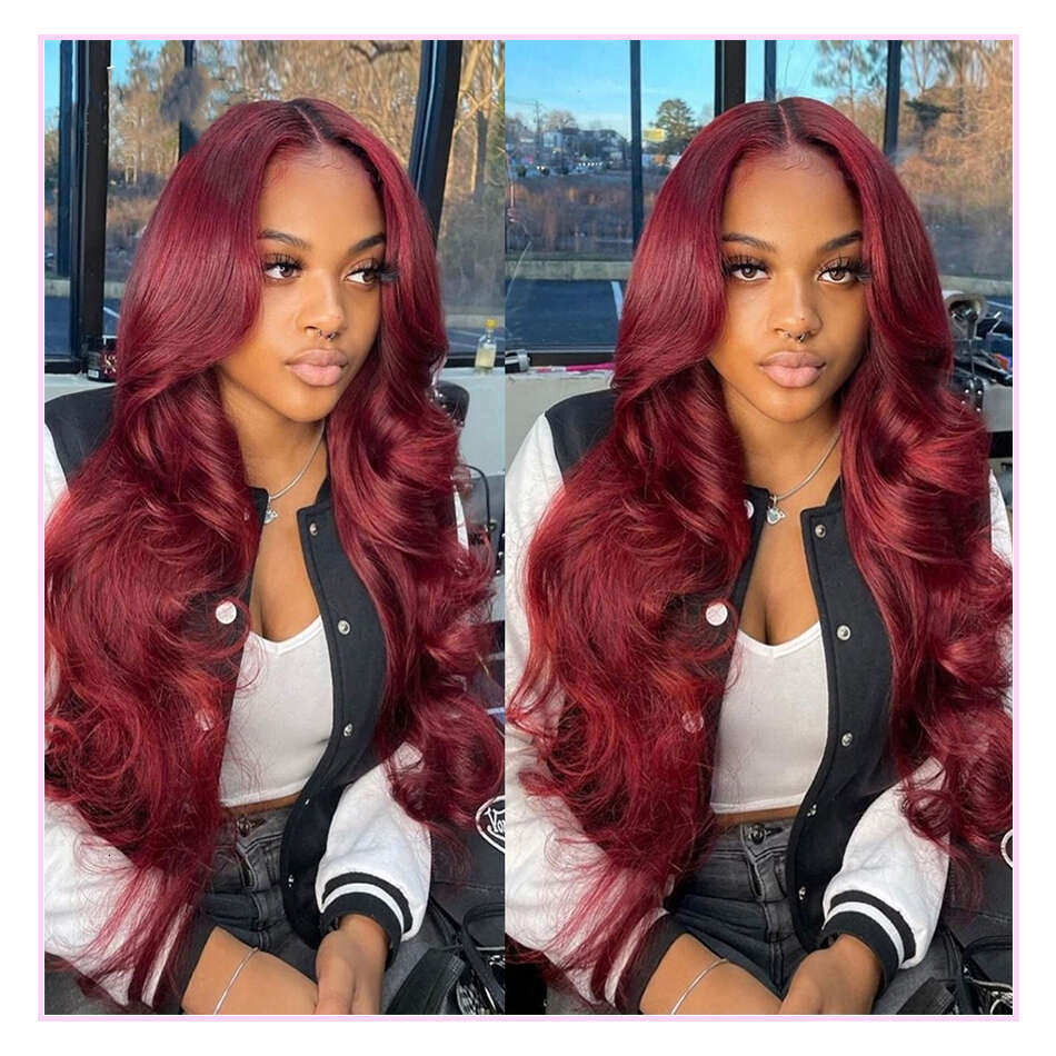 Burgundy Red Wigs x HD Lace Front Human Hair For Women J Body Wave Full Frontal Wig