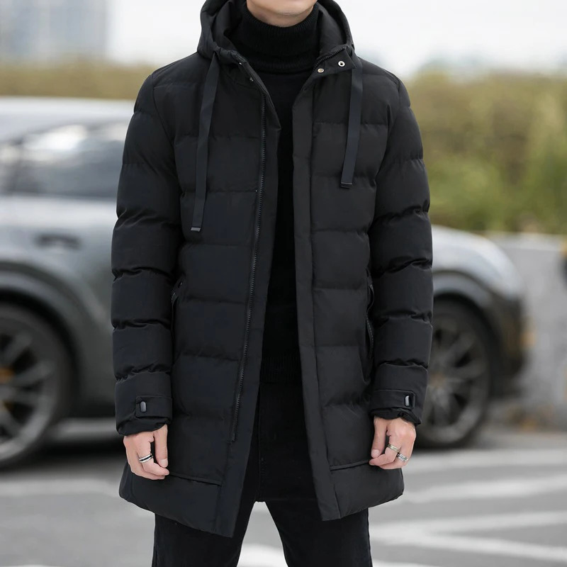 Men Warm Long Puffer Jacket Thicken Quilted Midlength Hooded Coat Winter Casual Outwear Overcoat Parka 241024