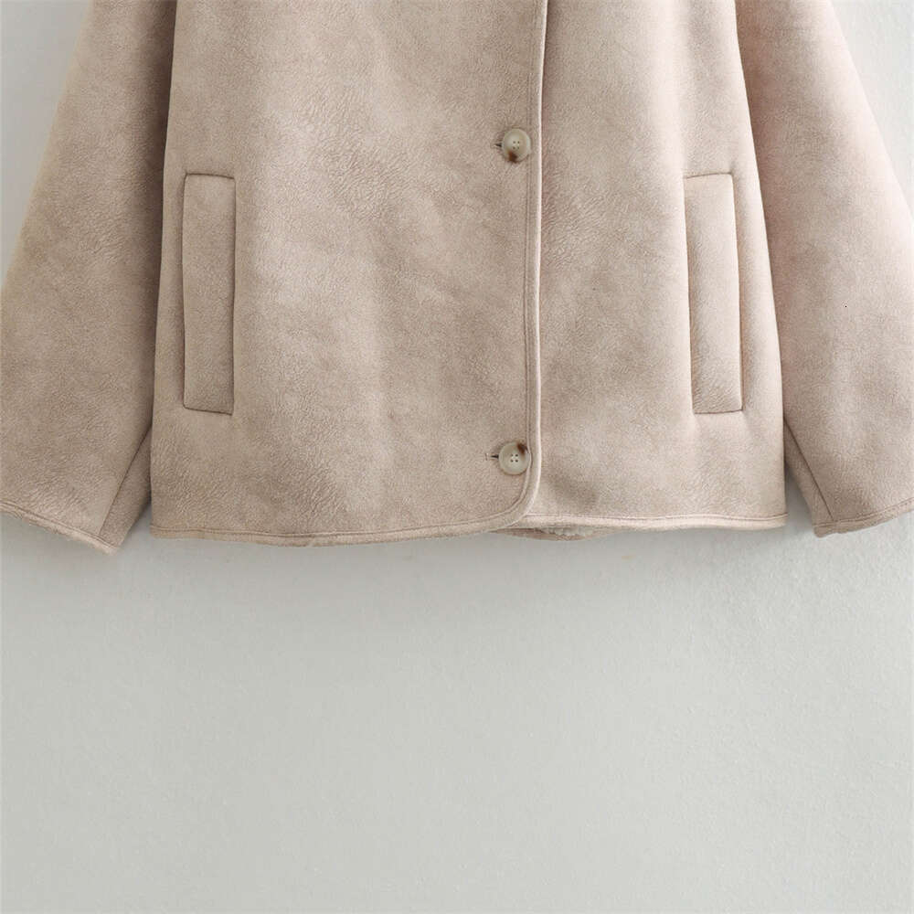 BMURHMZA 2024 Autumn New Product Women's Polo Long Sleeve Loose Casual Double Sided Splicing Fleece Jacket Short Coat