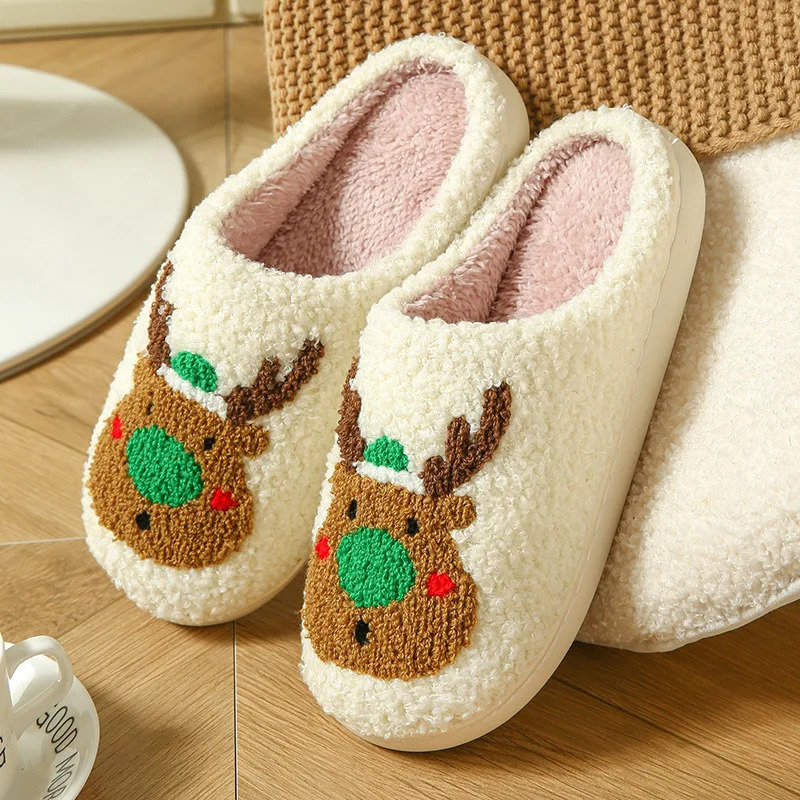 Winter Women Fluffy Slippers Men Indoor Floor Warm Slides Couples Cute Warm Quiet Slides Adults House Lattice Plush Flip Flops 241025