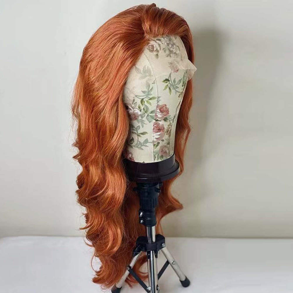 RONGDUOYI 13X4 Lace Front Ginger Orange Wigs for Women Synthetic Frontal Wig Glueless Loose Curly Wavy Hair Daily Party Cosplay
