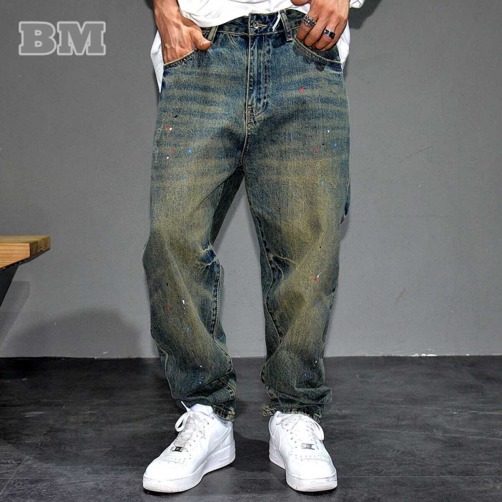 Japanese Streetwear Paint Point Cargo Jeans Men Clothing Haruku Trend Casual Denim Pants Vintage High Quality Trousers Male