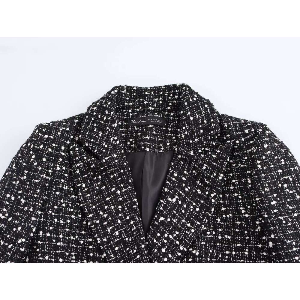 TWomen Vintage Soft Tweed New Fashion High Street Short Fall Winter Coat Double-Breasted Jacket