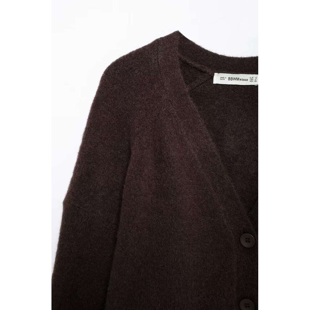 TRAFZA Women's Solid Slim Fit Cardigan Buttons V-Neck Spring Autumn New 2024 Fashion Casual Sweater