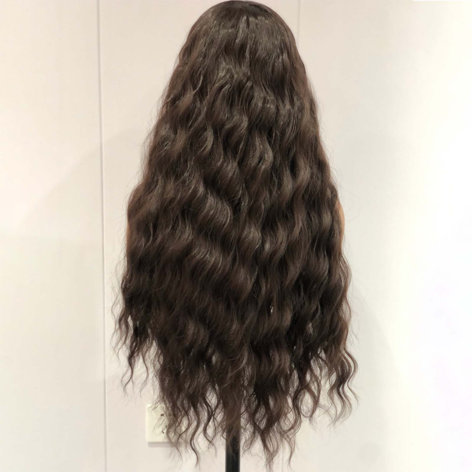 Dark Brown Long Curly Wavy Synthetic Lace Front Wig Loose Deep Natural Brunette Colored Hair 13X4 Frontal Wigs for Women