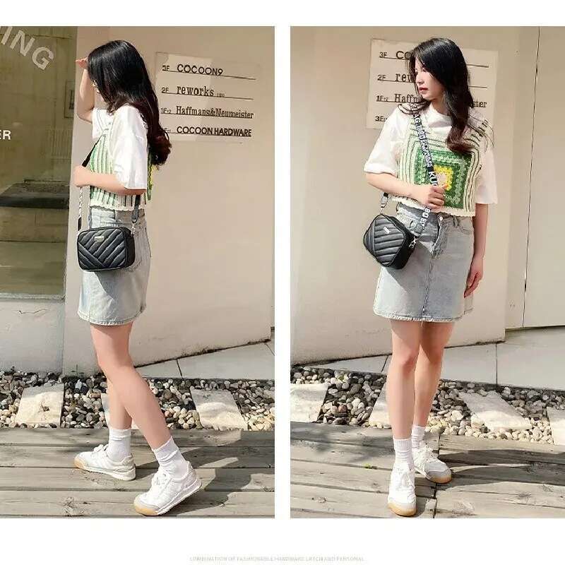 Designer Bag Womens New Fresh And Sweet Horizontal Square Rolling Camera Collar Grid Crossbody Storage One Shoulder Phone Bag tote bag purse luxury ba