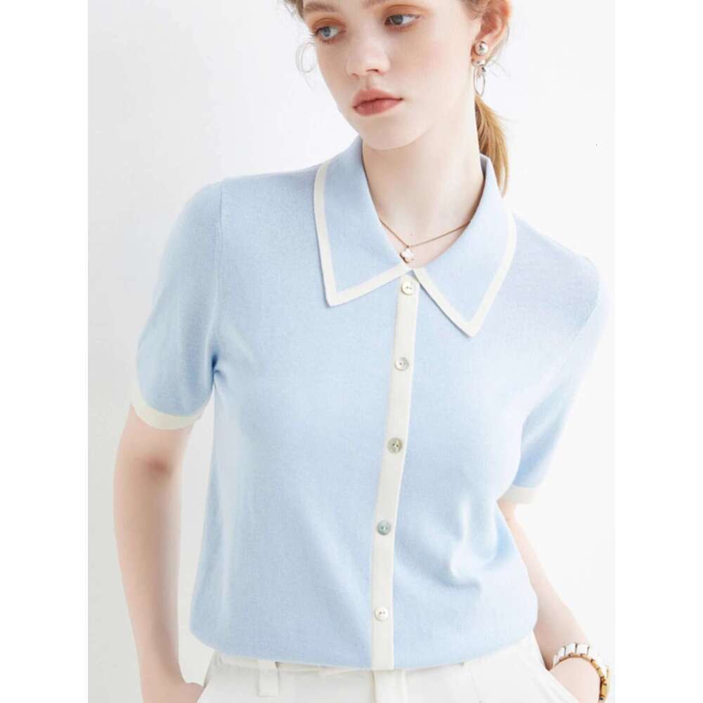 Sweet Age Reduction Small Fragrance Thin POLO Collar Short Fake Cardigan Summer Loose Slimming Lapel Half Sleeve Sweater
