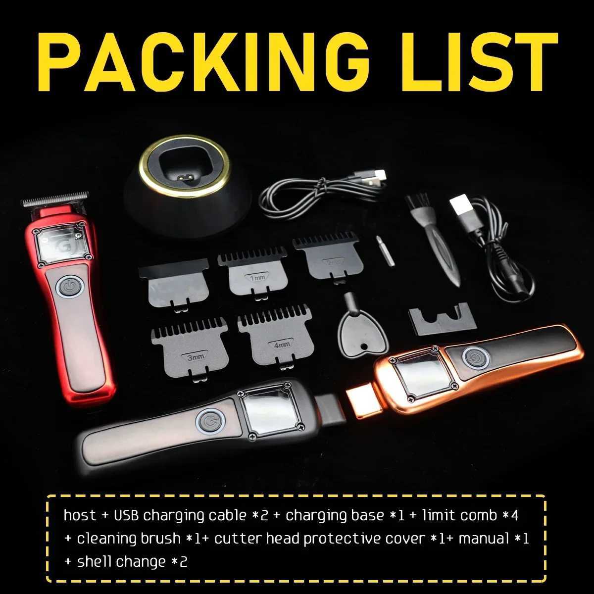 9500RPM Mens Vector Motor Trimmer DLC Blade with Base Charger LCD Display Professional Hair Clipper W241028