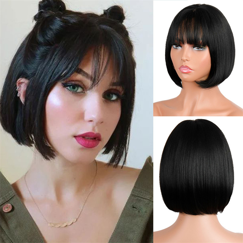 Wig for women short hair Korean style air bangs bobo head fluffy face-shaping wig