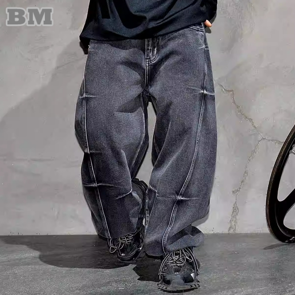 High Quality Hip Hop Baggy For Men American Streetwear Denim Pants Vintage Haruku Casual Cargo Trousers Gray Jeans Male
