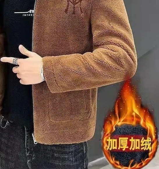 2024 new designer autumn and winter men's cut sheep stand collar jacket embroidered integrated sheep fleece men's jacket