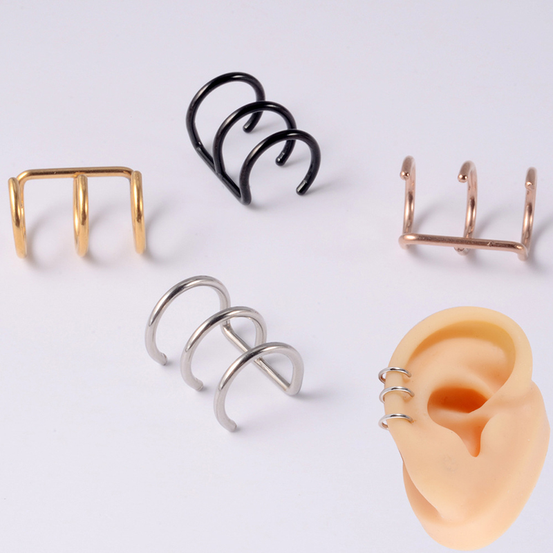 1Pair Stainless Steel C Ear Cuff Helix Cartilage Clip On Wrap Earrings Fake Nose Ring 1.2x8mm Ear Clip Non-Piercing Adjustable Men Women
