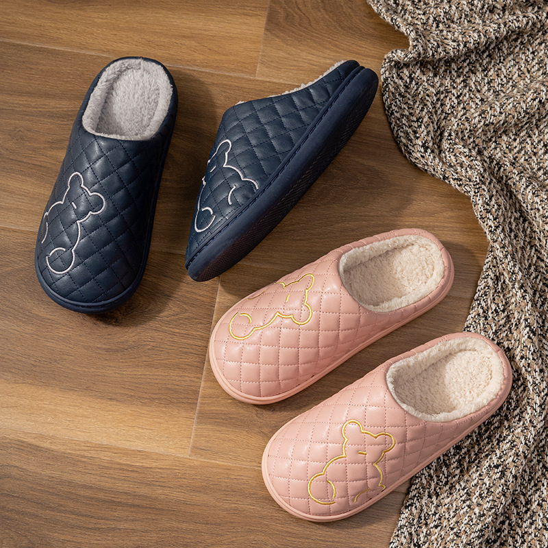 NEW hot 2024 new waterprooutumn and winter indoor home couples, cute, non slip, plush, warm cotton slippers for men