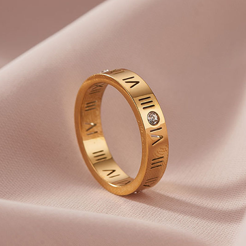 Classical Titanium Steel Roman Numeral Ring for Women Men 18K Real Gold Silver Designer Crystal Lovers Couple Ring Stainless Steel Diamond Rings Jewel