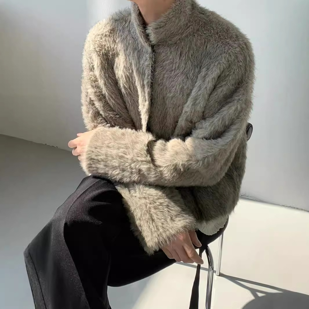 2024 New Designer Korean Short Street Fashion Brand Jacket High Sense Collar Knitted Sweater for Men