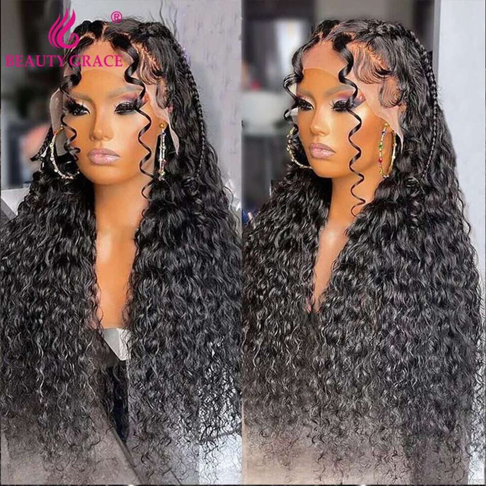 Curly Wigs Human Hair Lace Frontal Wig x Front Water Wave Density Closure