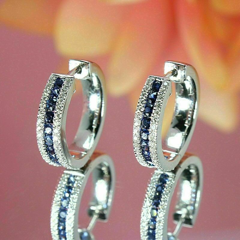 Classic Sapphire Earrings Women 925 Sterling Silver Zircon Crystal Earrings Fashion Round Diamond Princess Earrings Luxury Wedding Jewelry