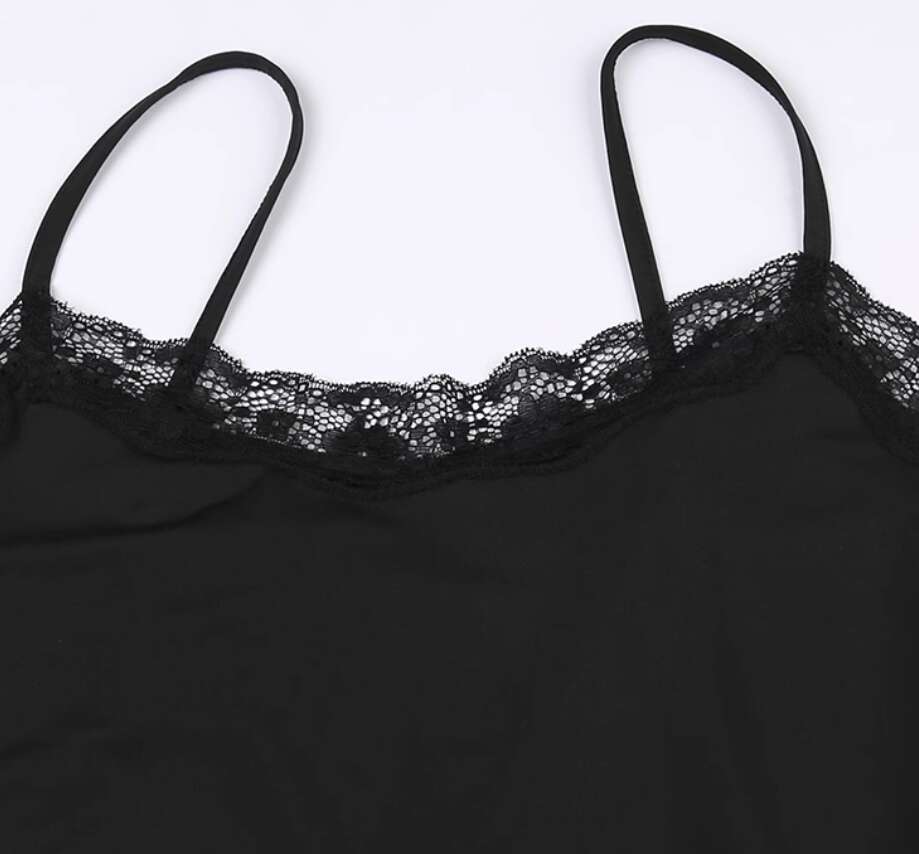 Women's sexy lace patchwork camisole jumpsuit with high waist and low chest, worn as a base shorts