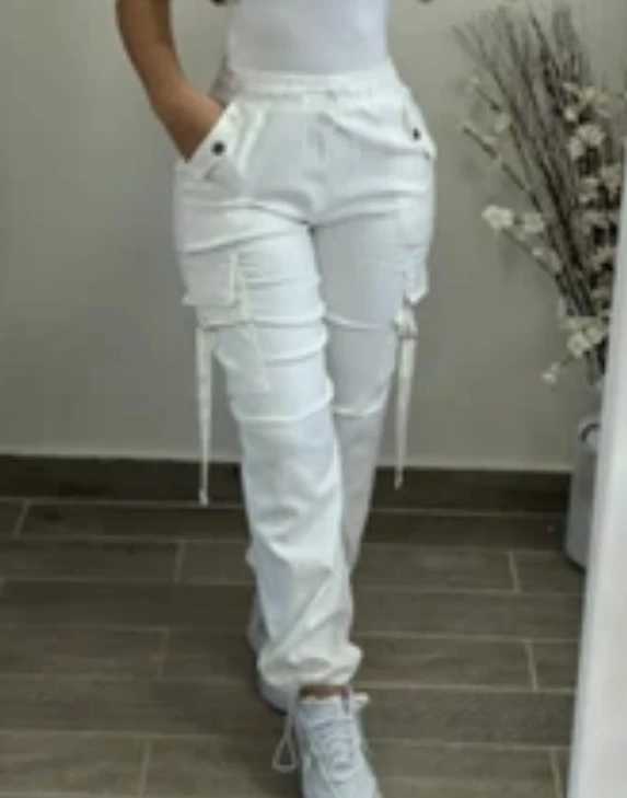 Womens Cargo Pants 2024 Spring Fashion Street Pocket Design Drstring Cuffed Pants Daily Casual Plain Long Pants VersatileX241028