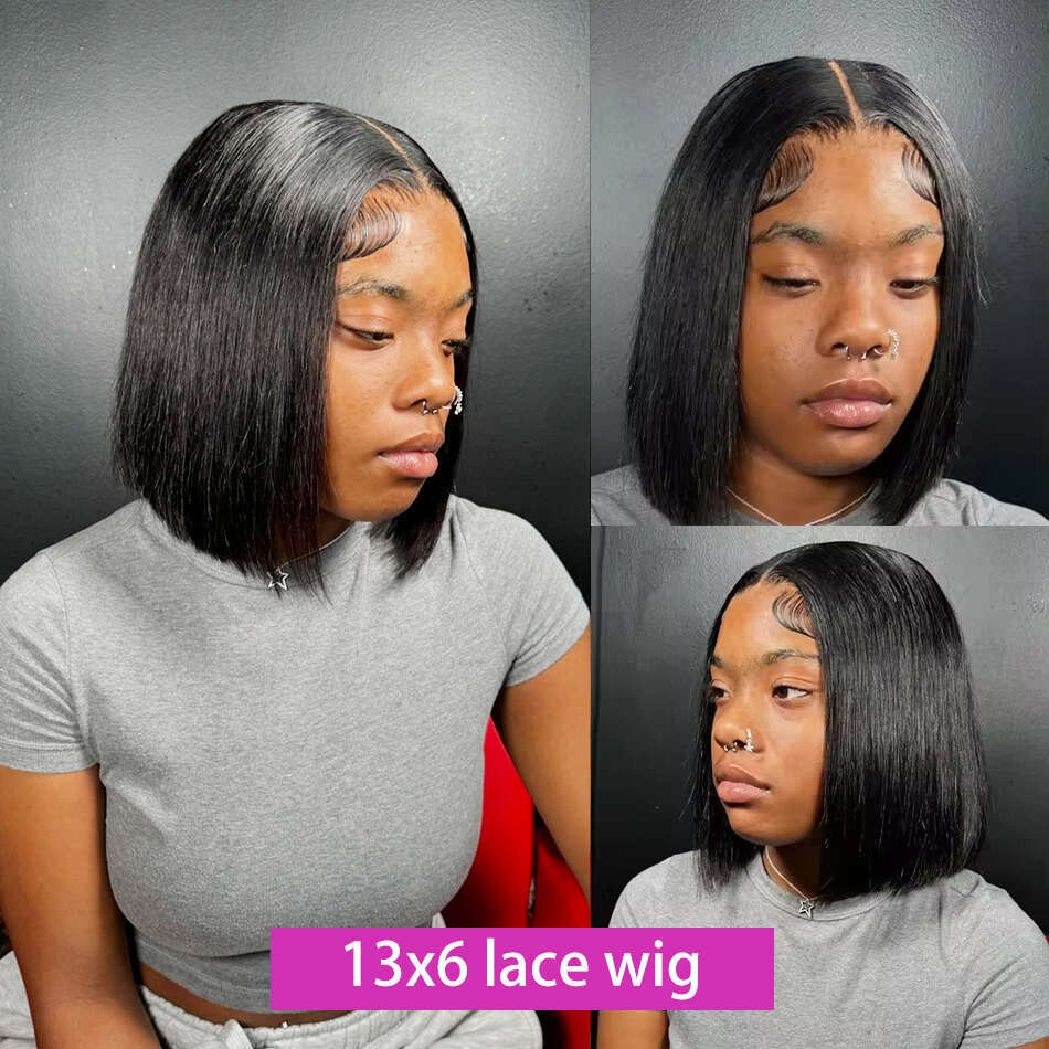 Pretty Diary Bob Straight Human Hair Wigs x HD Lace Frontal Transparent Wig Glueless Closure Precplucked For Women
