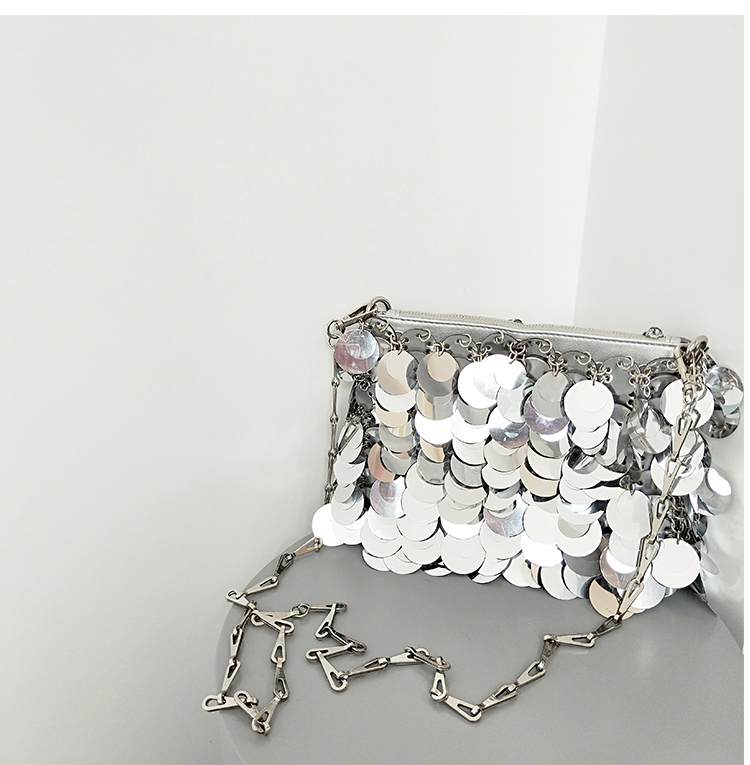 Evening Bags Women's Handbags Retro Punk Metal Sequin Weave Handmade Shoulder Fashion Silver Color Chain Crossbody Underarm Handbag