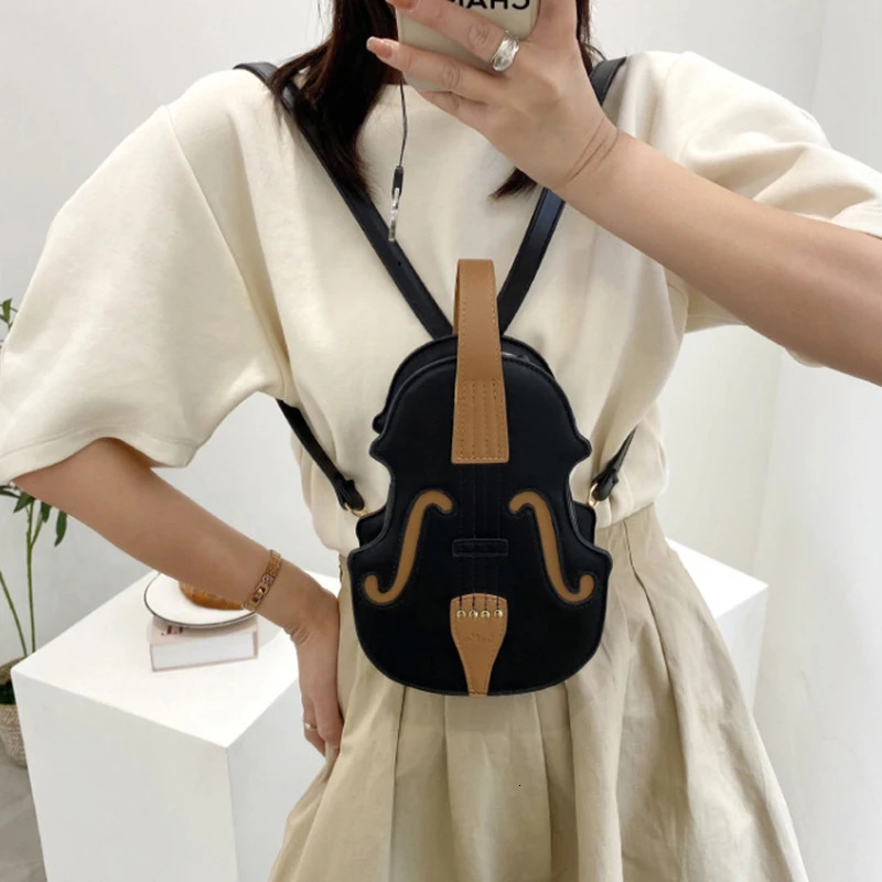 Creative Violin Female Crossbody Bag PU Leather Small Backpacks for Women Thread Ladies Fashion Shoulder Bag 241025