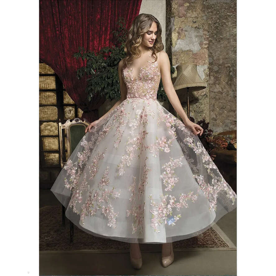 Fabulous Pink Ral Prom Dresses Appliqued Sheer Jewel Neck A E Short Formal Evening Gowns Buttons Back Ankle Length Homecoming Dress 0509