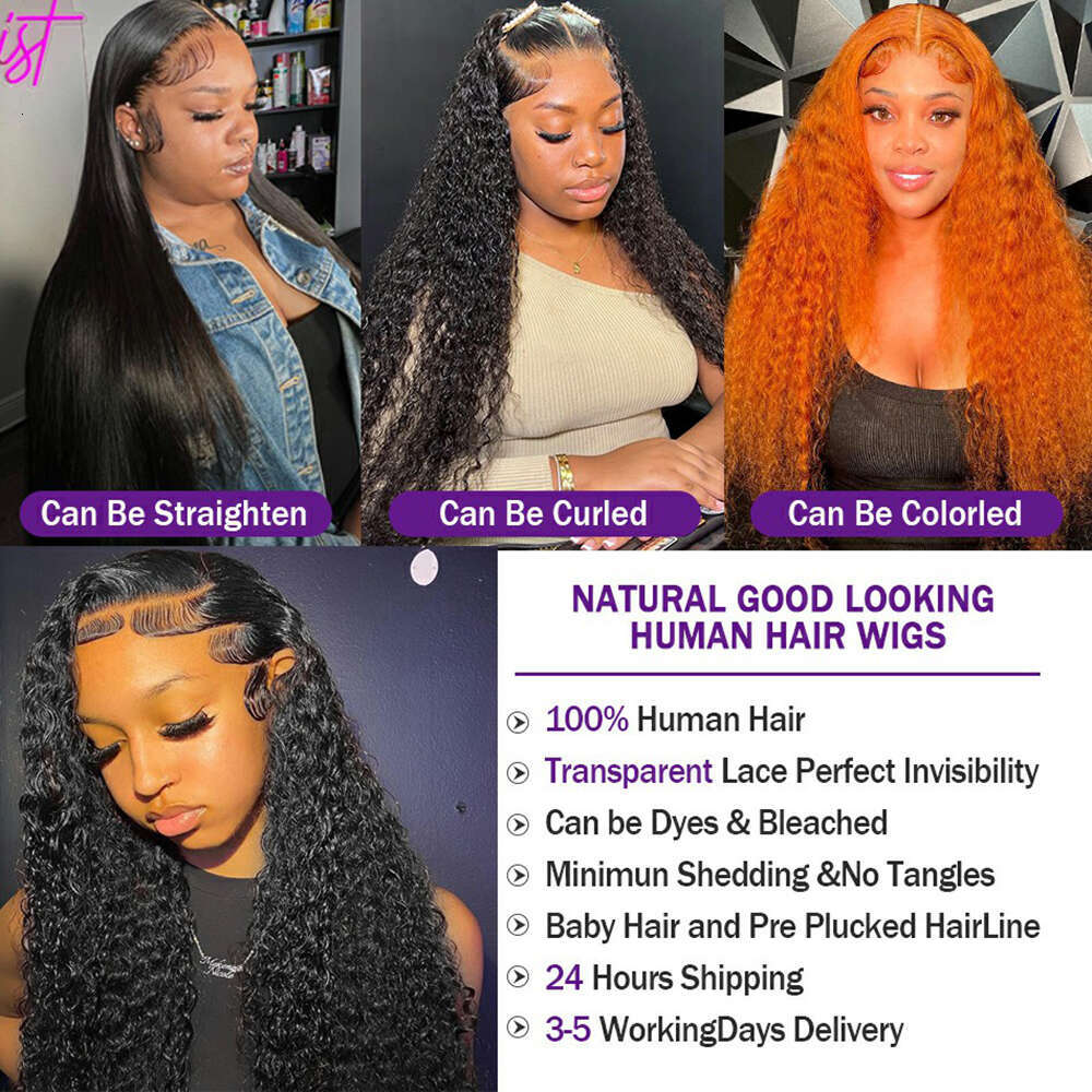 x Deep Wave Lace Front Wigs Human Hair Pre Plucked HD Inch Curly Closure Wig for Women