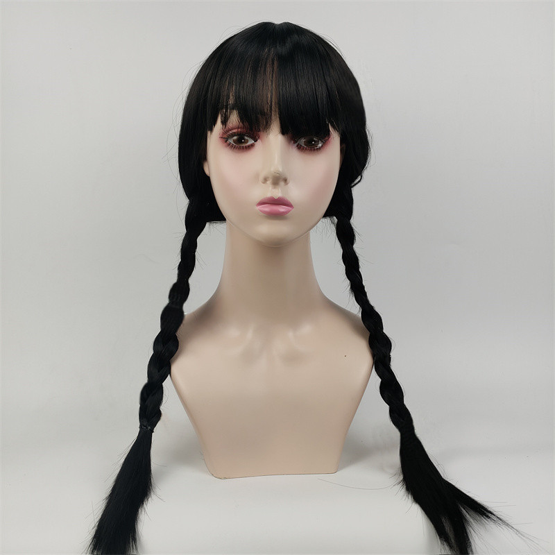 Fashion black wig double ponytail wig cosplay full head set long curly hair