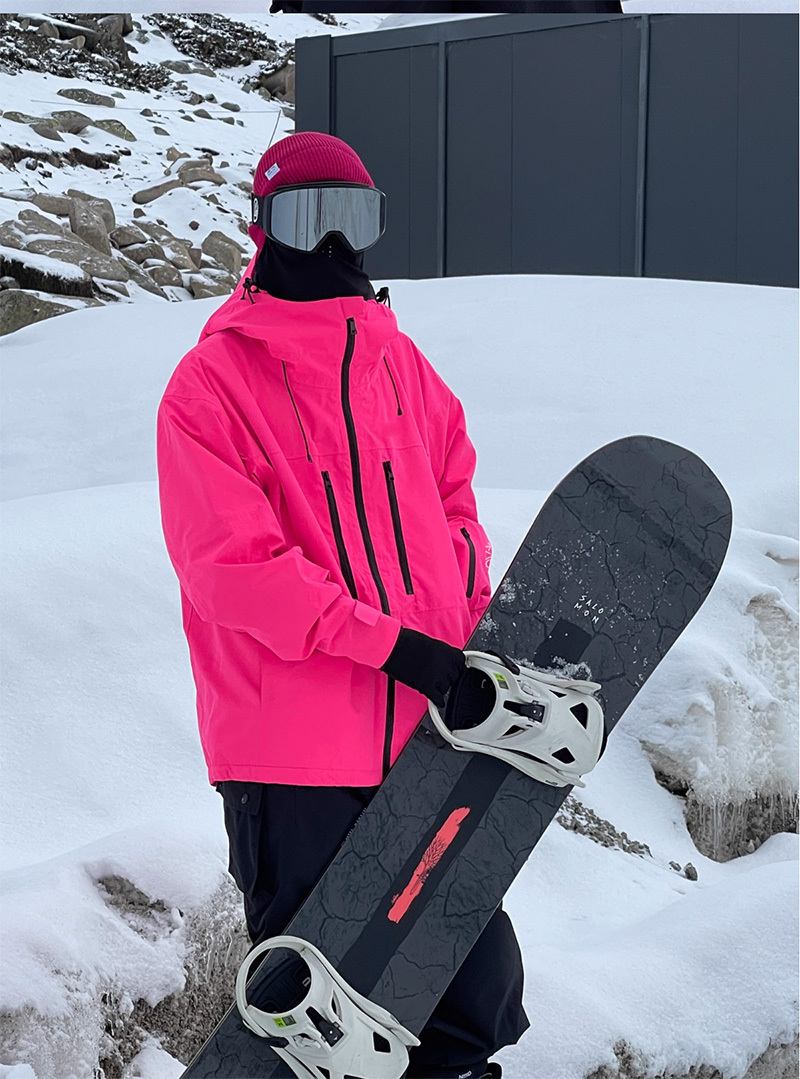 Unisex Fluorescent Pink Ski Jacket For Men Women Windproof Overalls Hoodie Waterproof Outdoor Jackets Snowboard Sports Clothing