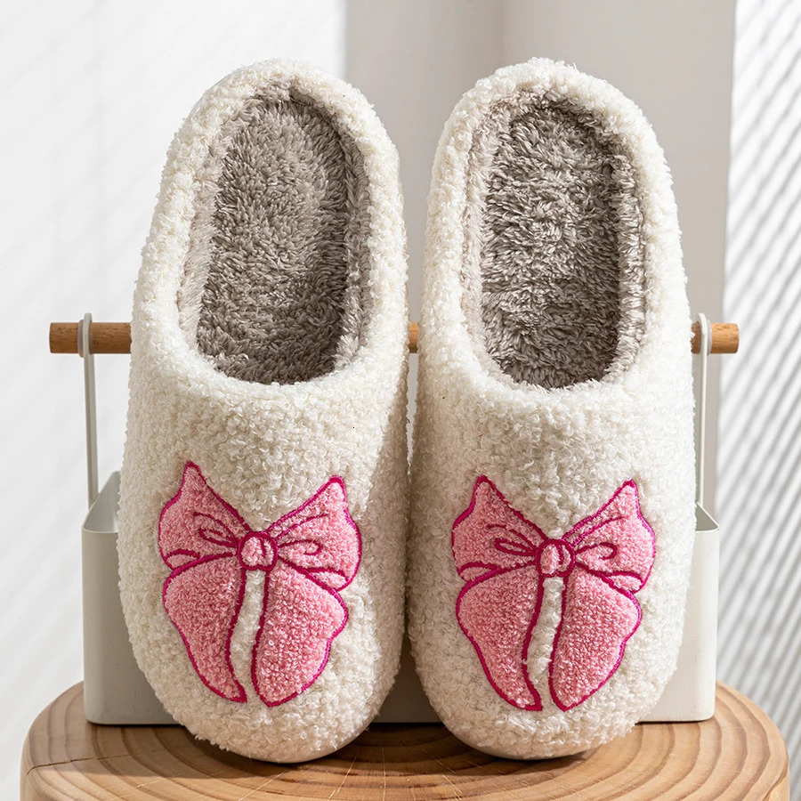 Womens Slippers Winter Indoor Elegant Beauty Bow Home Warm Soft Sole Good Breathability Comfortable Leisure Lady Bedroom Shoes 241025