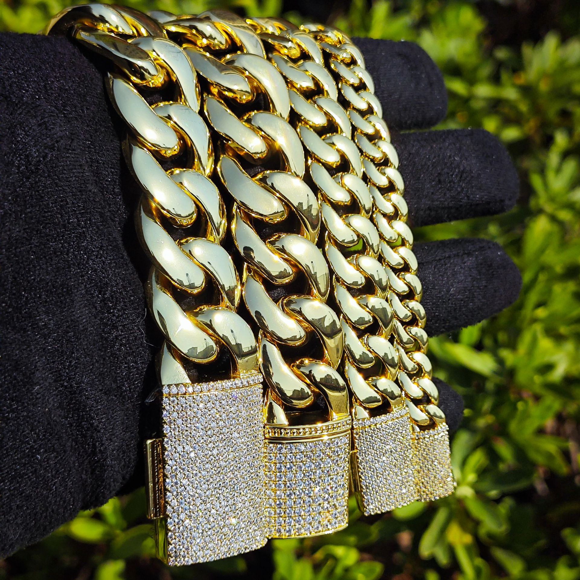 16mm-22mm Hip Hop Shiny Miami Cuban Chain 18K Real Gold Plated CZ Clasp Jewelry