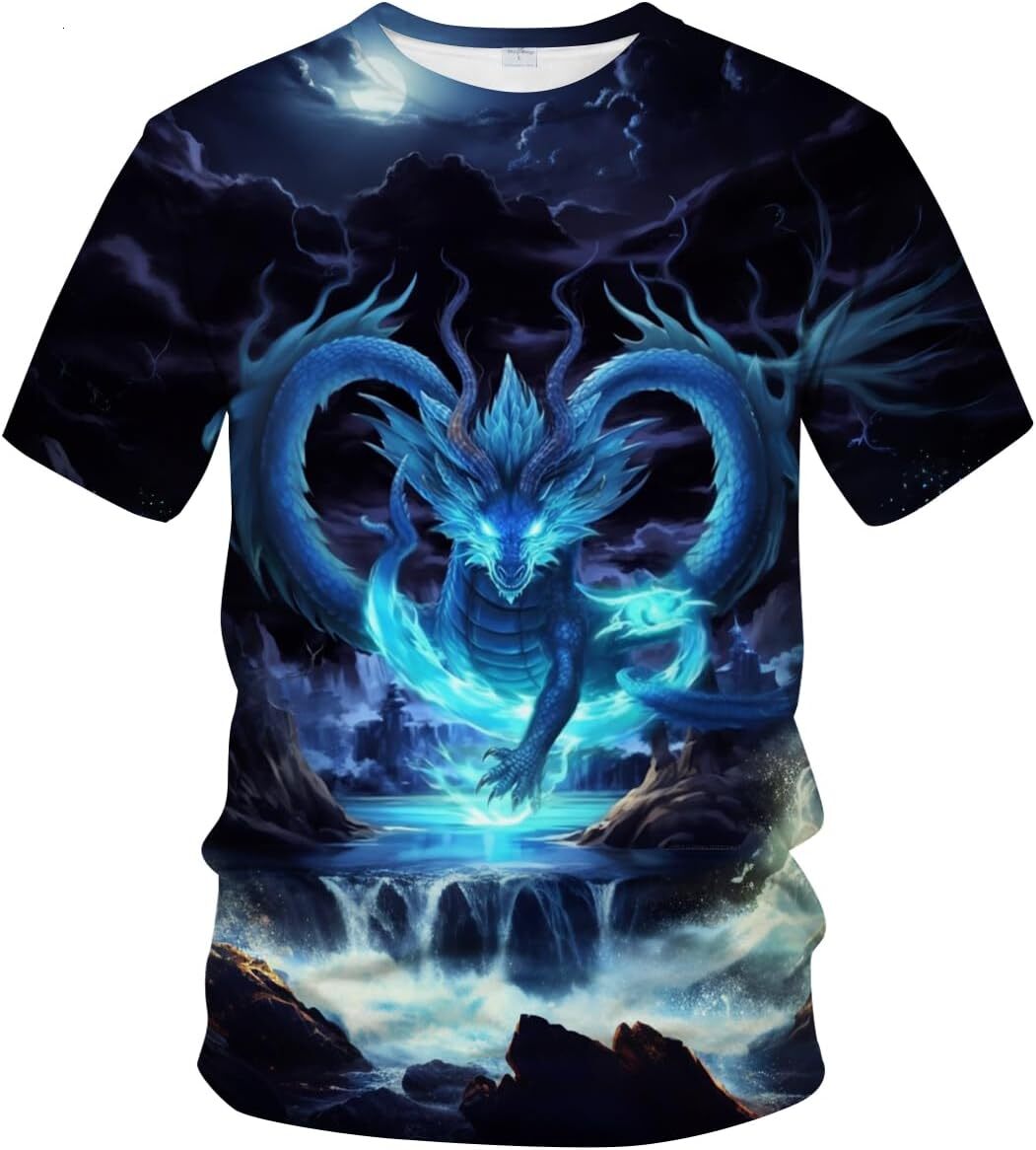 Mens T shirt Traditional Chinese Dragon T-Shirt Funny Anime Graphic Tee Shirt tee Casual tops summer clothes