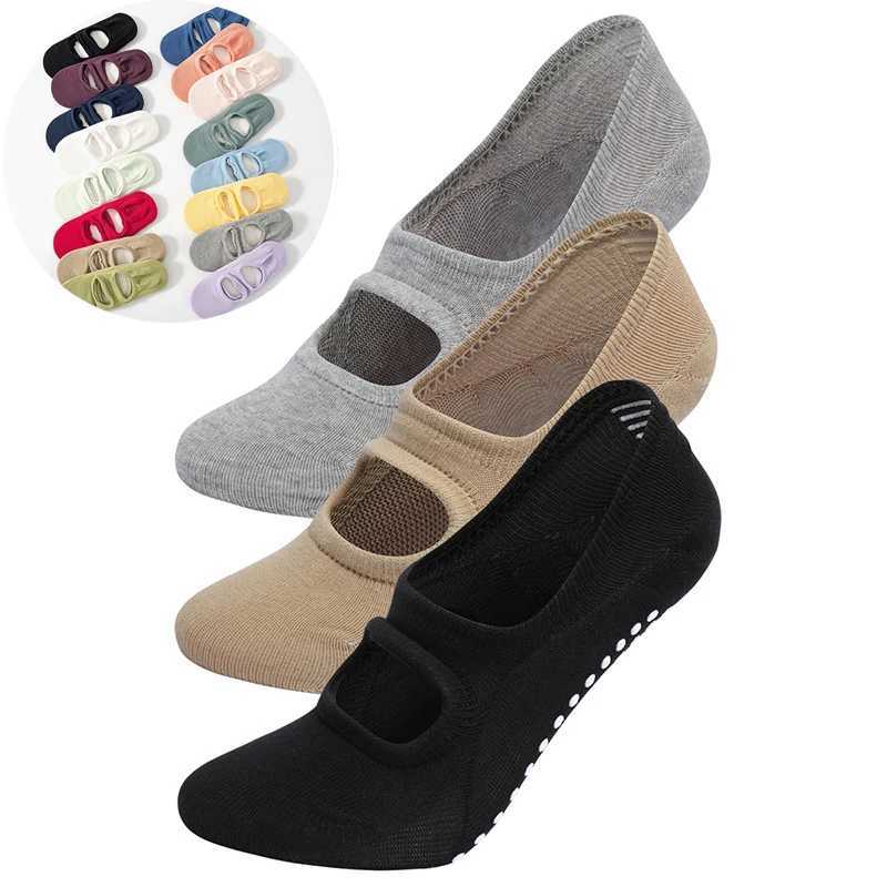3 pairs of womens non slip Pilates backless cotton womens sports and dance sliders barefoot socks W241028