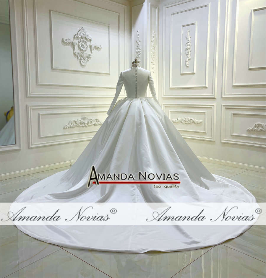 Long Sleeve High neck For Mulism Bride 2 In 1 Stain Mermaid Wedding Dress