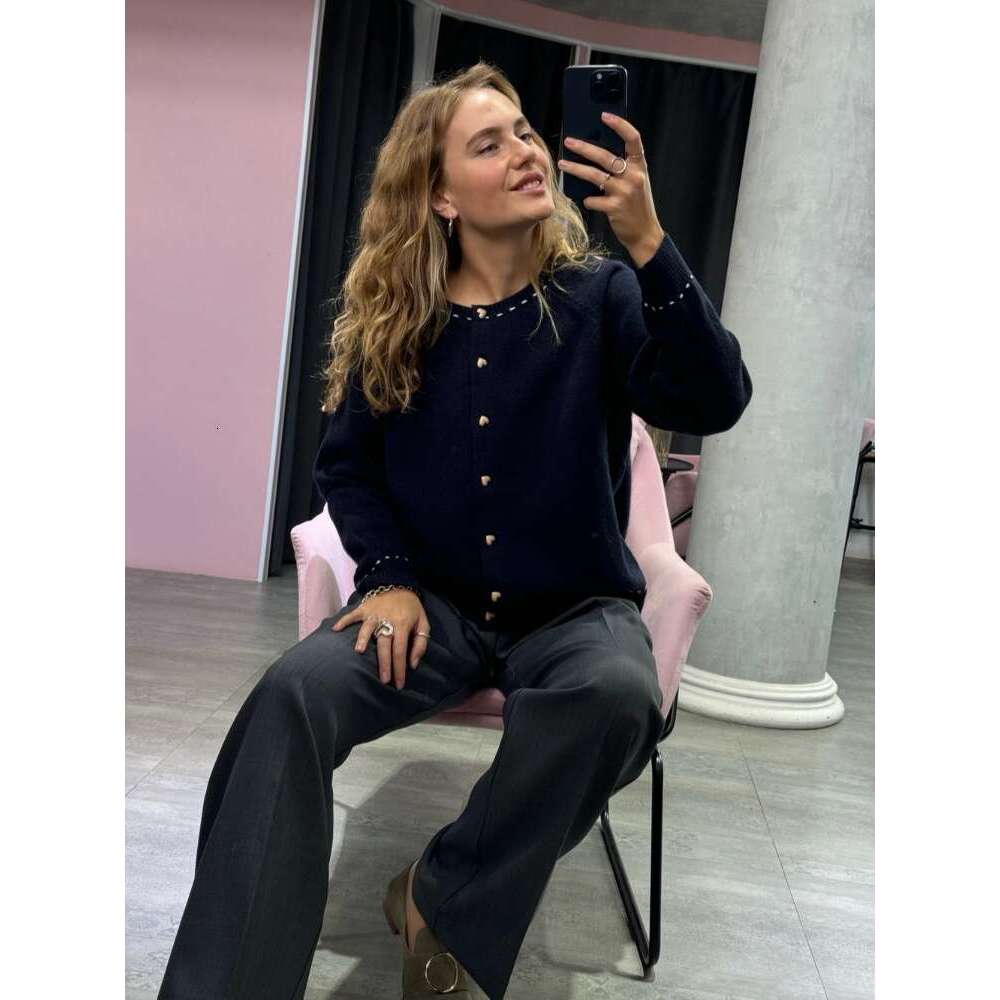 Women Casual O-Neck Single Breasted Knitted Cardigan Fashion Long Sleeve Short Slim Fit Sweater Lady Chic Autumn Streetwear 2024