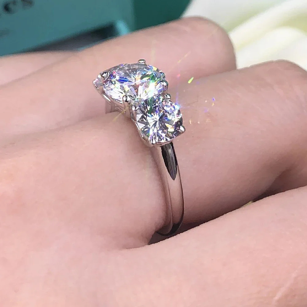 4 Ring with Certificate 925 Sterling Silver Brilliant Cut Lab Diamond Engagement Wedding Band for Women 241028