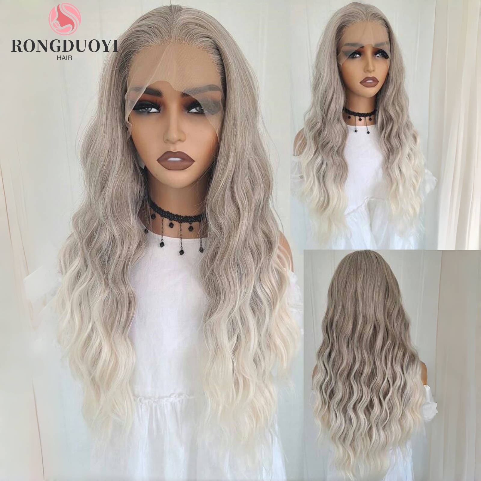 13X4 Ash Blonde Deep Curly Synthetic Lace Front Wig Natural Wavy Long Dark Blond Colored Hair Frontal Wigs for Women Party