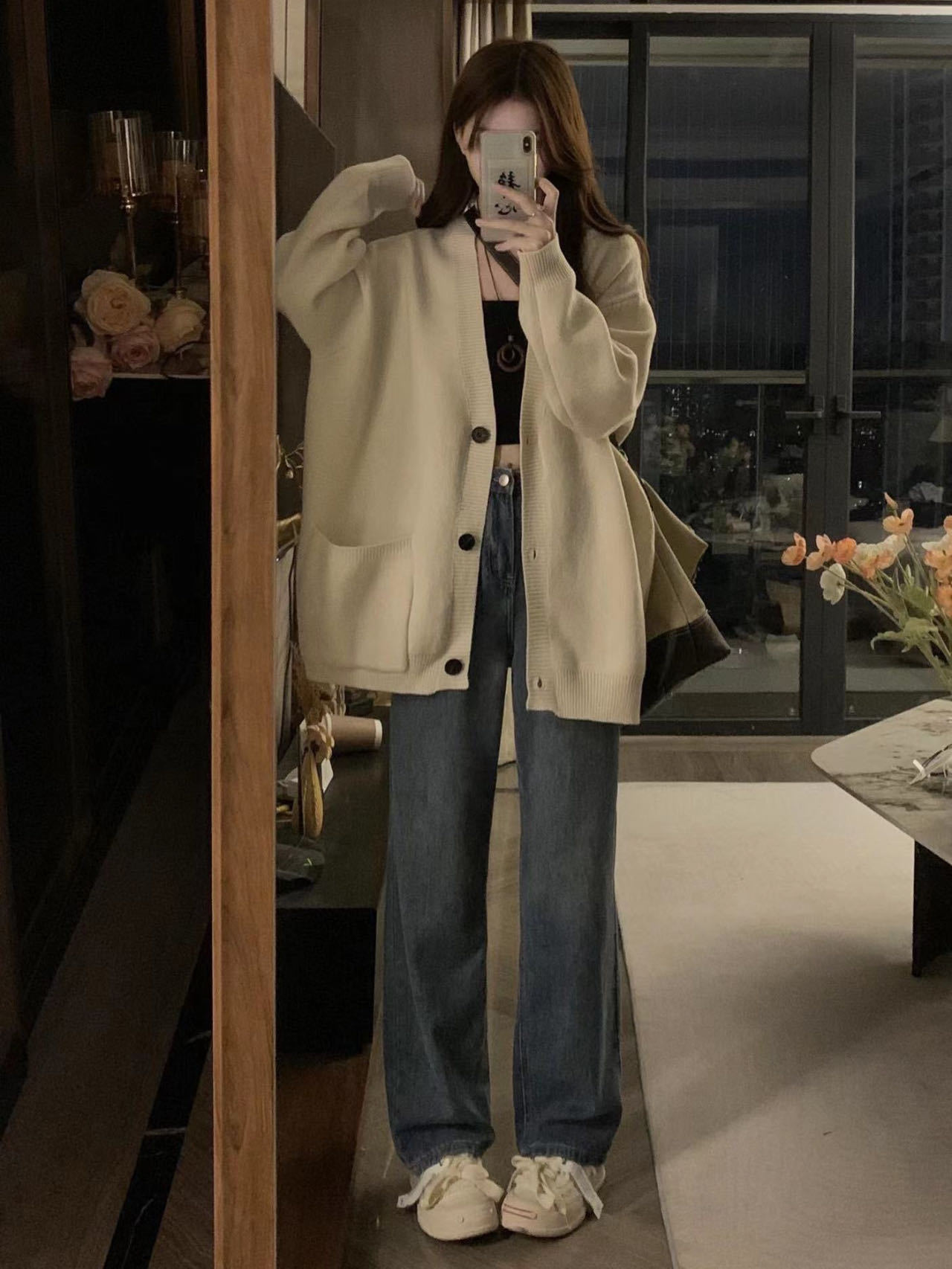 Loose Lazy Style Soft Sticky Sweater Cardigan For Women Autumn New Item Solid Color Simple And Versatile V Neck Knitted Jacket F1028#40