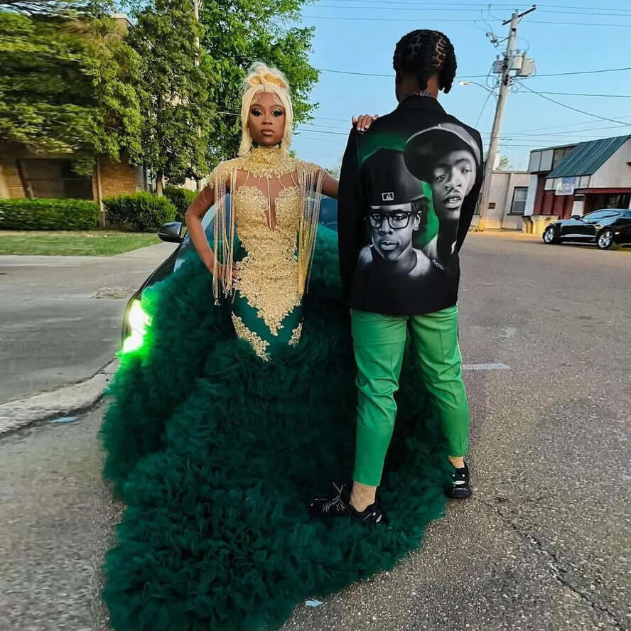 Green Mermaid Prom Dress 2024 Beads Appliques Dia Tassel Ruffles Formal Party Evening Dresses Vestidos De Novia 0521