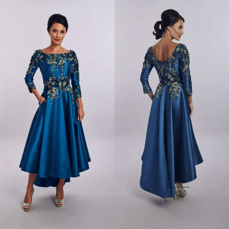 Elegent A E House Mooshki Mother Of The Bride Dress Jewel Neck Long Sleeve Applique Wedding Guest Dresss Hi Lo Evening Gown 0431