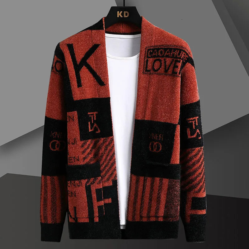 Spring Autumn Male Korean Fashion Print Cardigan Sweater Homme Simple Allmatch Knitted Coat Mens Outwear Top Hombre 241024